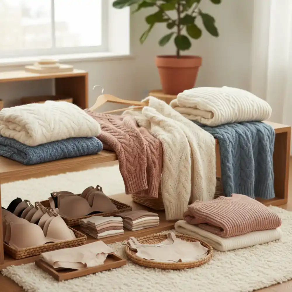 Soft knit sweaters and seamless undergarments