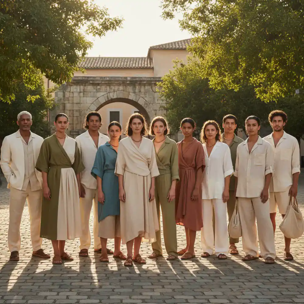 A group of diverse people modeling the first clothing line